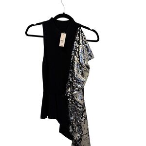 New York & Company Black and Silver Asymmetrical Dress
